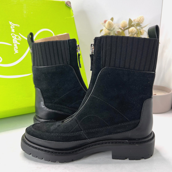 Sam Edelman Leone Suede Lug Sole Chelsea Boots Front Zipper Black Women's 5.5 M - Picture 7 of 11